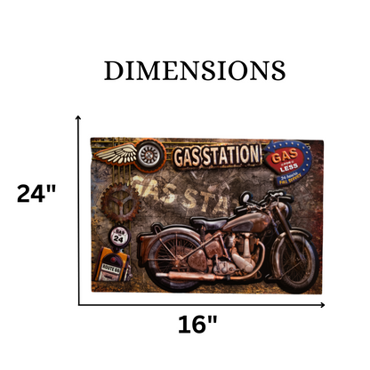 Bullet Bike 3D Retro Frame Wall Decor | 60 x 40 cm/24 x 16 inches