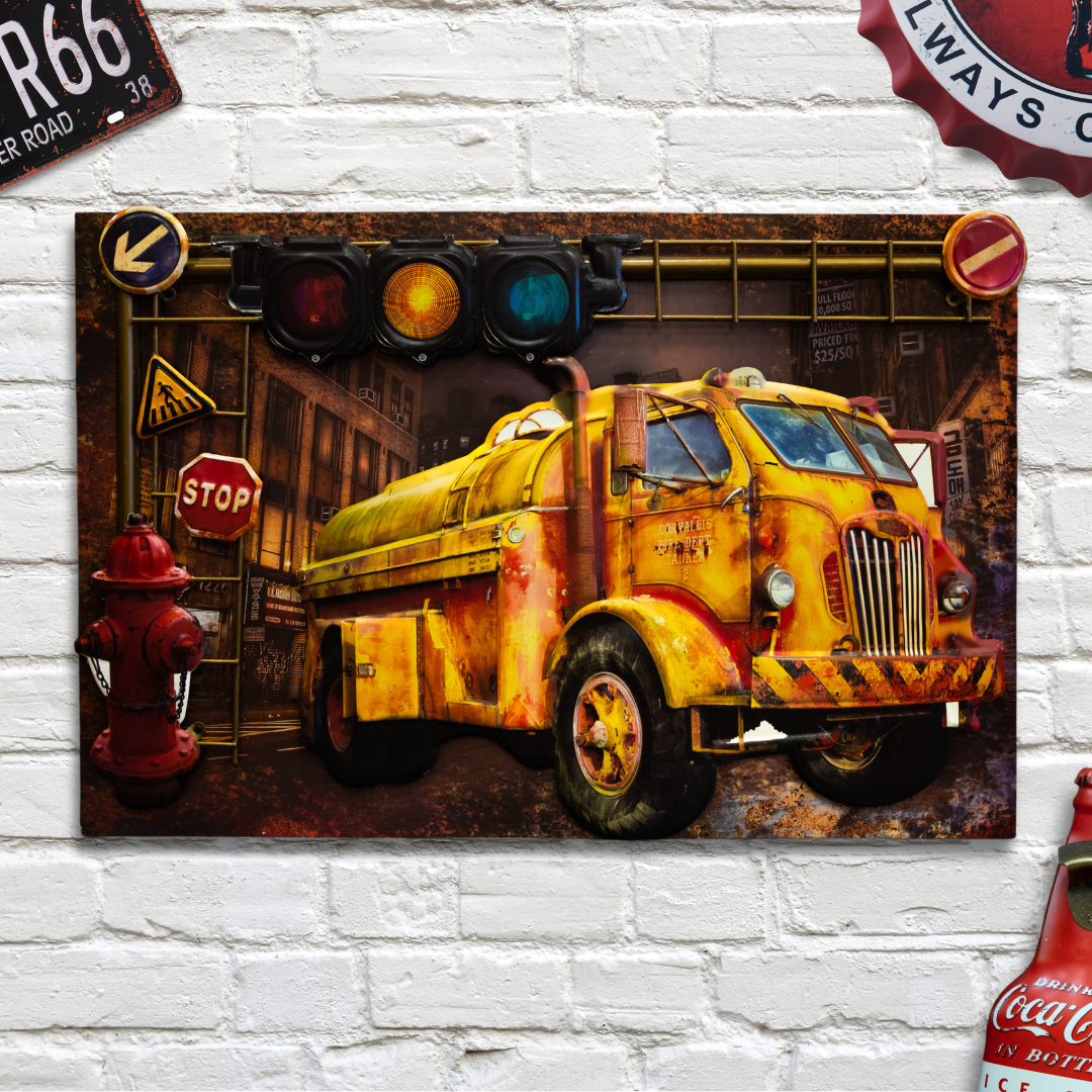 Gas Truck 3D Retro Frame Wall Decor | 24 x 16 inches