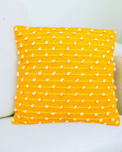 Yellow Hand Woven Cotton Cushion Cover | 18 x 18 Inches