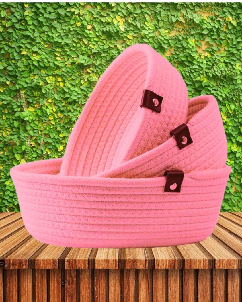 Multipurpose Cotton Storage Baskets | Set Of 3 Pink