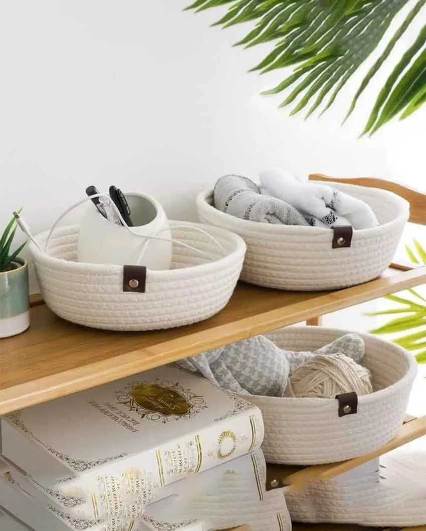 Multipurpose Cotton Storage Baskets | Set Of 3 White