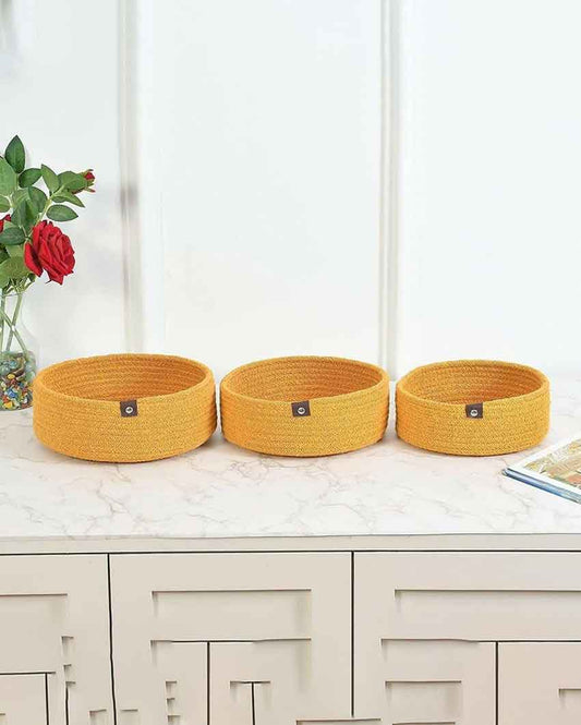Multipurpose Cotton Storage Baskets | Set Of 3 Yellow