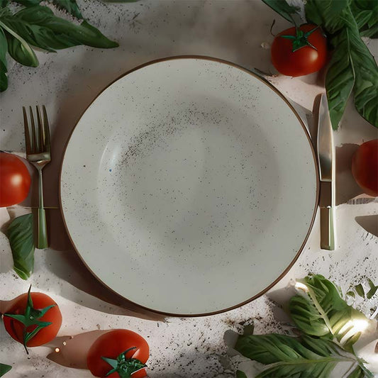 Beige & Brown Ceramic Deep Pasta Plate | 10 Inches
