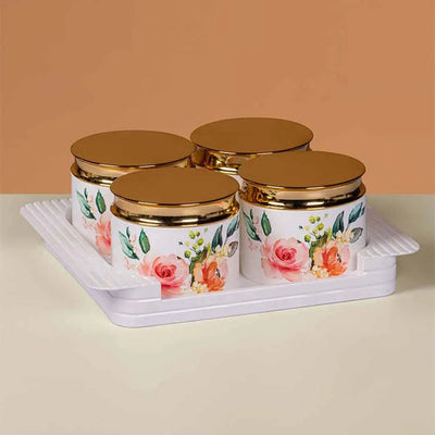 Roses Printed Polypropylene Utility Containers | Set Of 4 | 430 ml | 11 x 10 inches