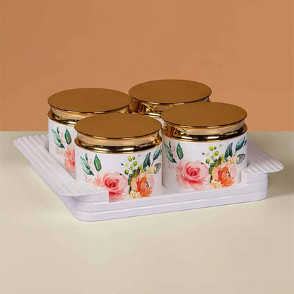 Roses Printed Polypropylene Utility Containers | Set Of 4 | 430 ml | 11 x 10 inches