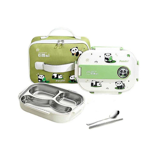 2D Panda Stainless Steel Lunch Box Set With Insulated Matching Lunch Bag For Kids & Adults | 1000 ml