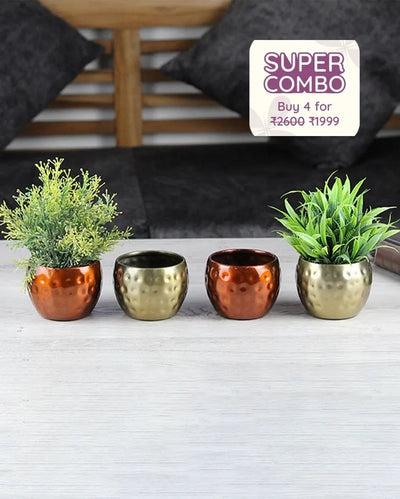 Hammered Brass & Copper Tropical Mini Iron Pot |Plant Not Included