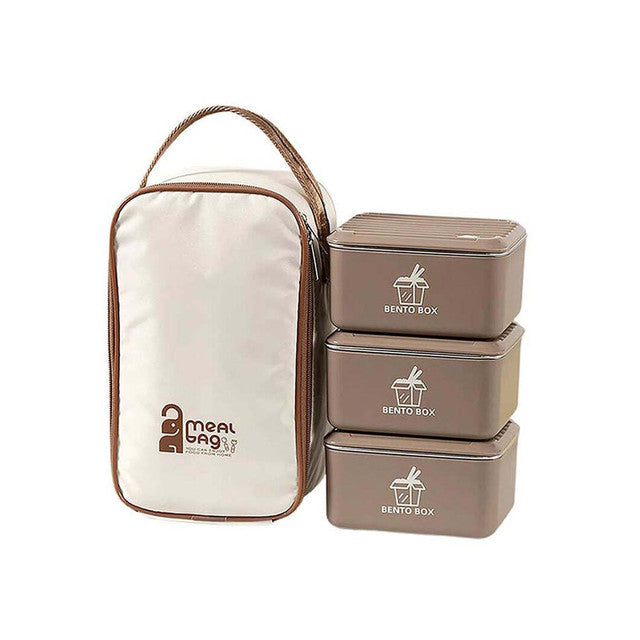 Sophisticated Stainless Steel Lunch Box Container Set With Insulated Matching Lunch Bag | 3 Pieces