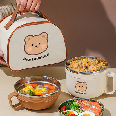 Bear Dual Handle Soup & Noodles Lunch Box with Cover