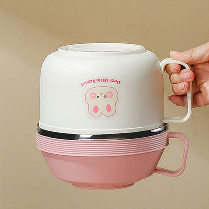 Cream & Pink Stainless Steel Dual Handle Lunch Box