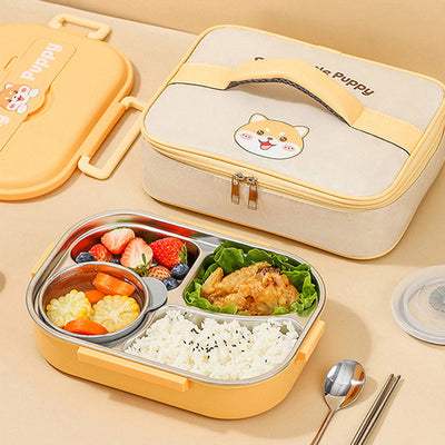 Cute Puppy Stainless Steel Lunch Box Tiffin with Insulated Bag Spoon & Chopsticks