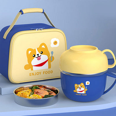 Dark Blue Foxy Dual Handle Soup & Noodles Lunch Box With Bag