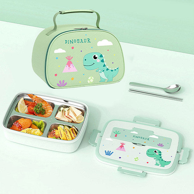 Dino Stainless Steel Lunch Box Tiffin with Insulated Bag Spoon & Chopsticks