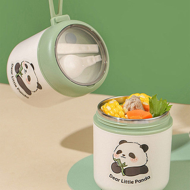 Panda Theme Stainless Steel Spoon & Soup Salad Tiffin Box With Insulated Bag