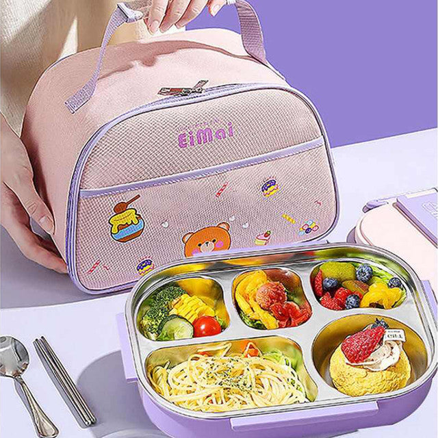 Purple Teddy Stainless Steel Lunch Box With Insulated Matching Lunch Bag For Kids & Adults | 1500 ml