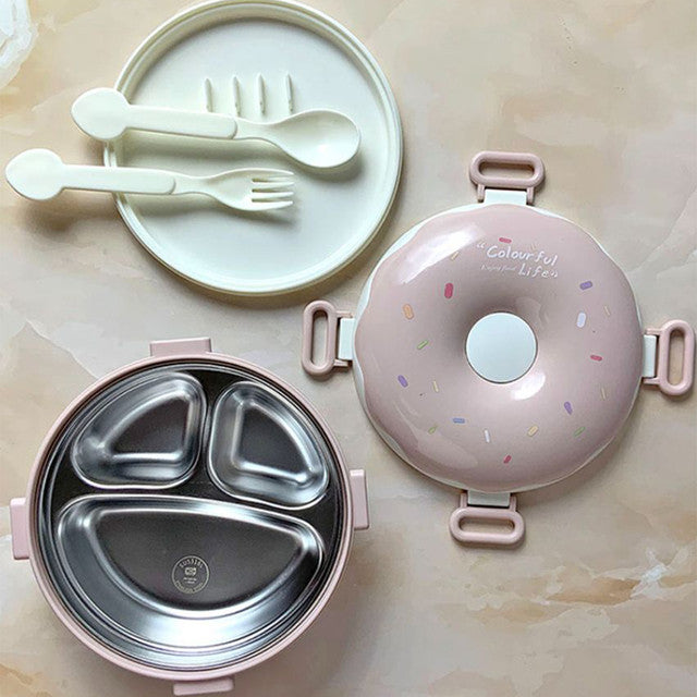 Donut Stainless Steel Lunch Box With Spoon & Fork  | 7 x 4 inches