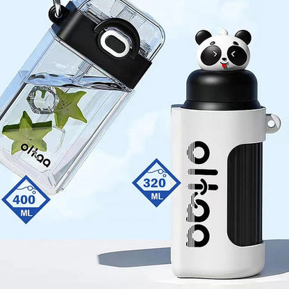 Panda Double Tumbler & Detachable Plastic Water Bottle Set | 400 ml, 320 ml