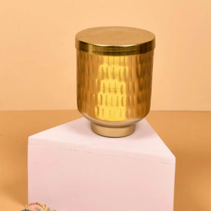 Golden Metal Chitai Box Jar | 4.2 Inches | 600 ml