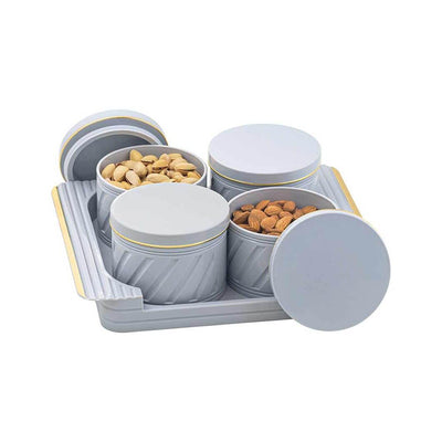 Minimalist Polypropylene Grocery Four Containers With Tray | Set Of 4 | 430 ml | 11 x 9 inches