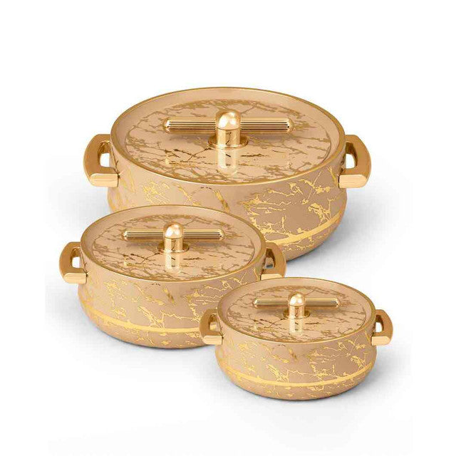 Turkish Ivory Elegance Royal Inner Steel Casseroles | Pack of 3 | 1.7Ltr, 1.2Ltr & 600 ML