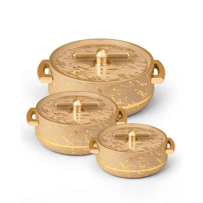 Turkish Ivory Elegance Royal Inner Steel Casseroles | Pack of 3 | 1.7Ltr, 1.2Ltr & 600 ML