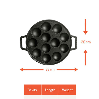 Pre Seasoned Cast Iron 2 Sides Handle Appam Pan | 10 Inches Default Title