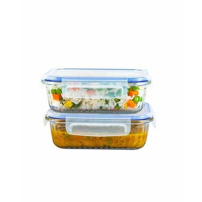 Oblong Borosilicate Glass Lunch Box Containers With Lid | 640 ML | 7 x 5 inches