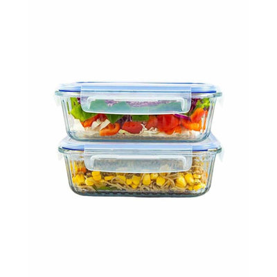 Simple Oblong Borosilicate Glass Lunch Box Containers With Air Tight Lid | 1.05 L | 8 x 6 inches