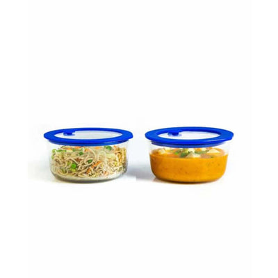 Round Borosilicate Glass Lunch Box Containers With Lid | 472 ML | 5 x 2.5 inches