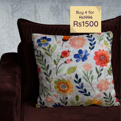 Blooming Dales Velvet Cushion Cover | 16 x 16 inches