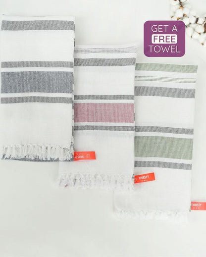 Cambric Multi-Stripe Bath Towels | Set of 3 | 59 x 30 inches | Get a Freebie