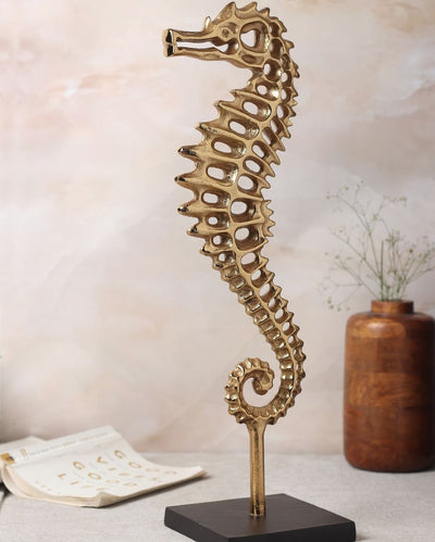 Regal Poseidon Aluminum Sea Horse Showpiece Gold