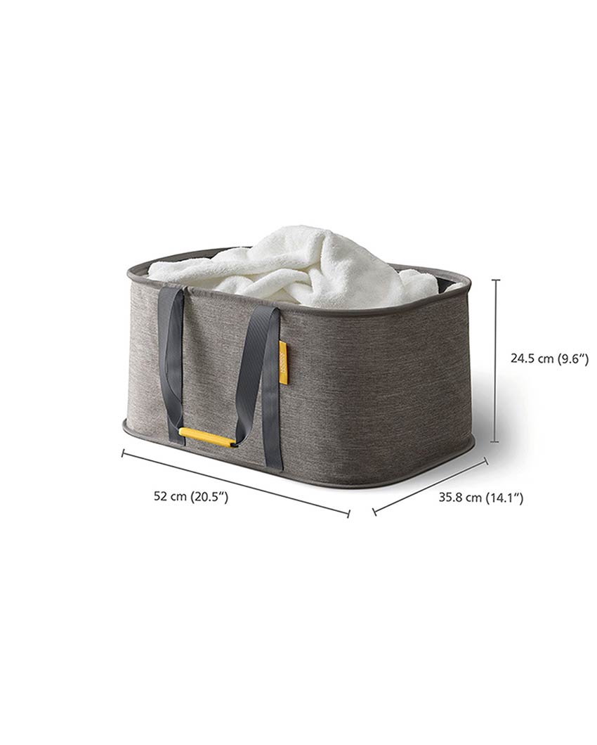 Elegant Grey Design Hold-All Collapsible Laundry Basket | 14 x 20 x 10 inches | 35L