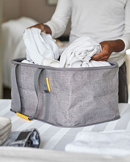 Elegant Grey Design Hold-All Collapsible Laundry Basket | 14 x 20 x 10 inches | 35L