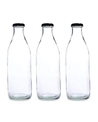 Sleek Clear Glass Water and Milk Serving Bottle Medium Sized for Home or Office | 500 ML | 3 x 8 inches