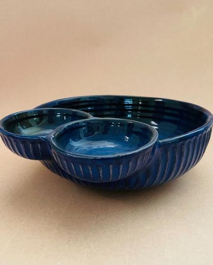 Double Dip Blue Ceramic Serving Bowl | 9 x 4 inches