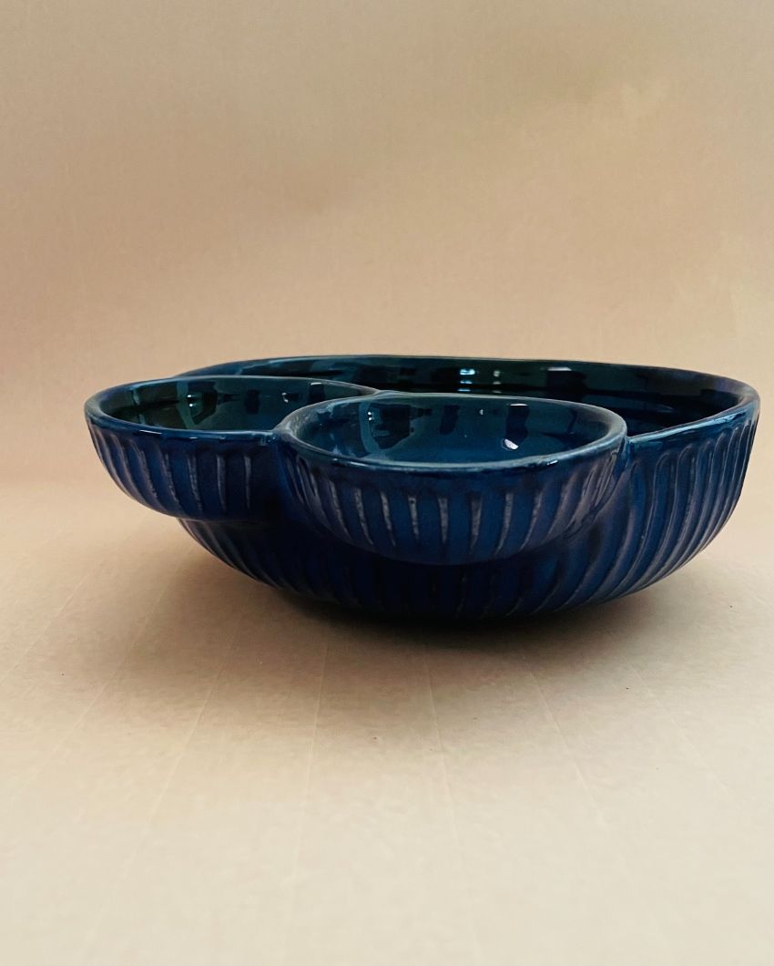 Double Dip Blue Ceramic Serving Bowl | 9 x 4 inches