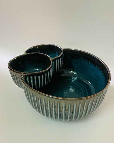 Teal Double Dip Ceramic Serving Bowl | 9 x 8 x 4 inches