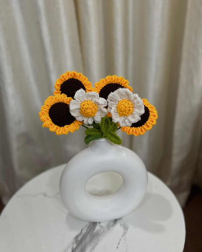 Sunshine Arrangement Crochet Flower Bunch without Vase| Pack of 6 | 8 x 3 x 10 inches