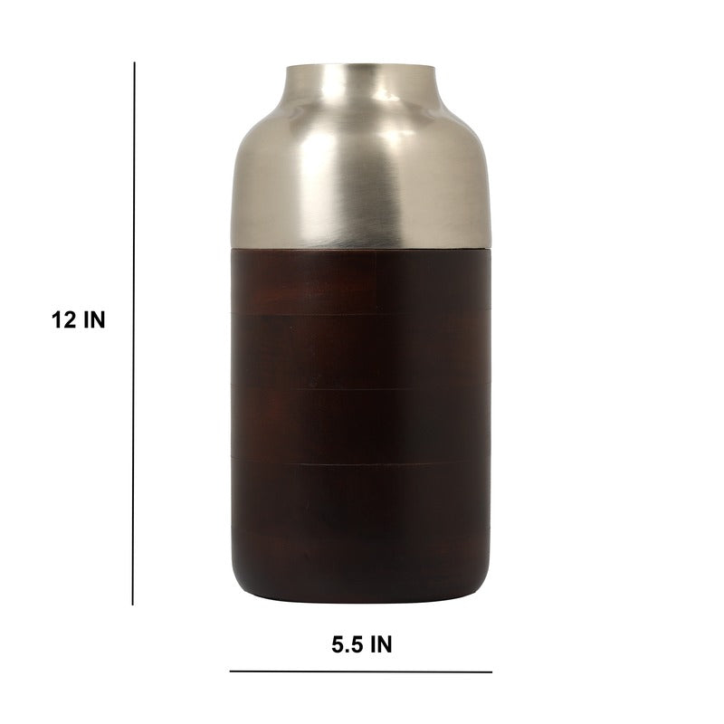 Cylindrical Deidra Wood Large Vase | Multiple Colors Silver