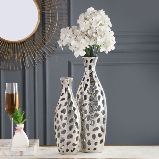 Sophia Floral Vase | Set of 2 | Multiple Colors Silver