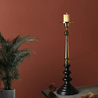 Lydia Pillar Large Candle Holder Black & Gold Default Title