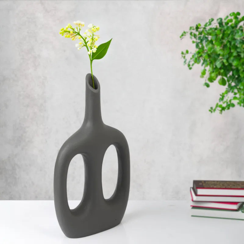 Otilia Glossy Textured Vase Grey