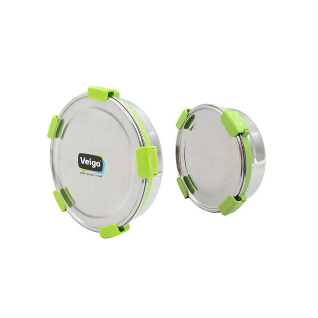 Handy Maxosteel Round Storage Box With Reversible Clip | Set of 2 | 950 / 700 ML