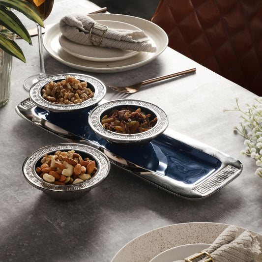 Versace Design Bowl Tray Set | Multiple Colors Blue & Silver