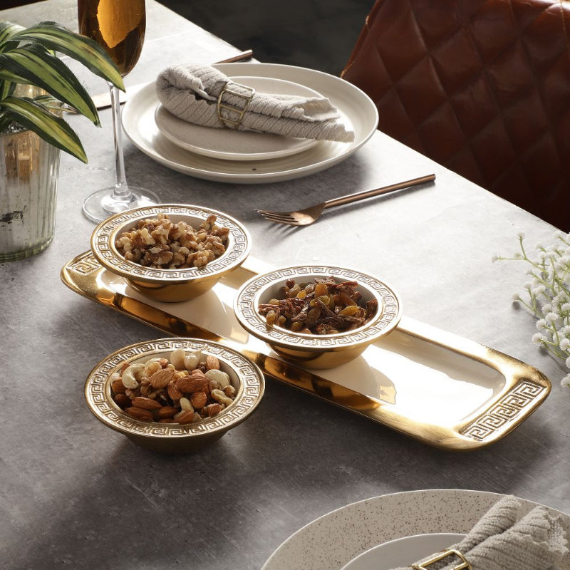 Versace Design Bowl Tray Set | Multiple Colors Ivory & Gold