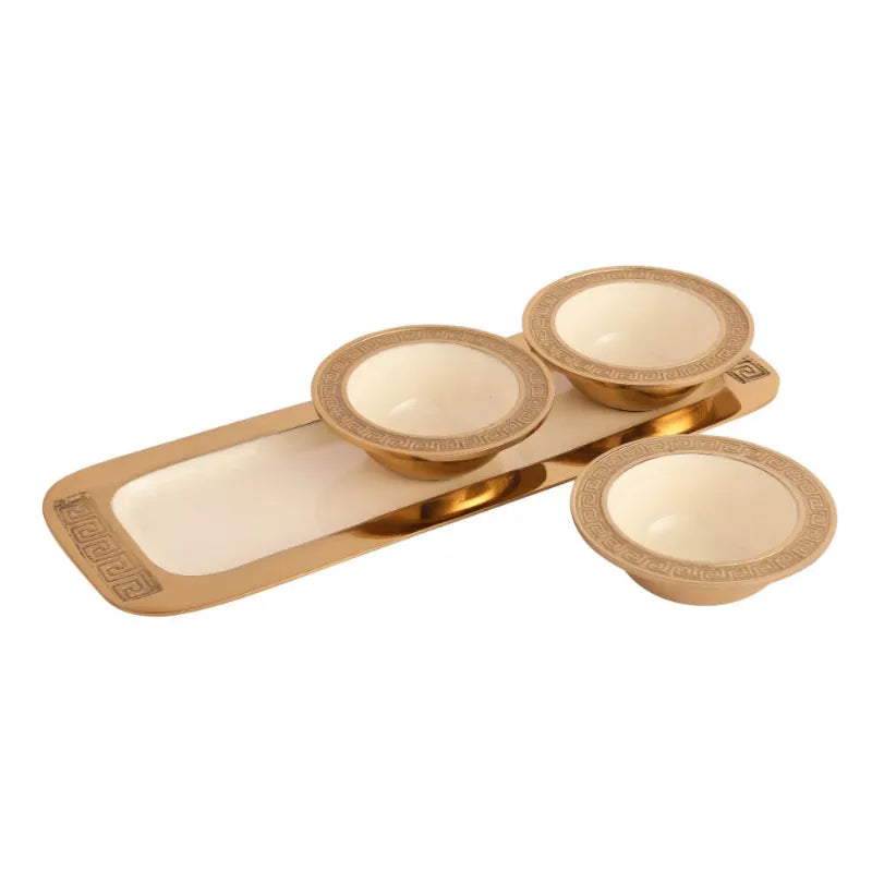 Versace Design Bowl Tray Set | Multiple Colors Ivory & Gold