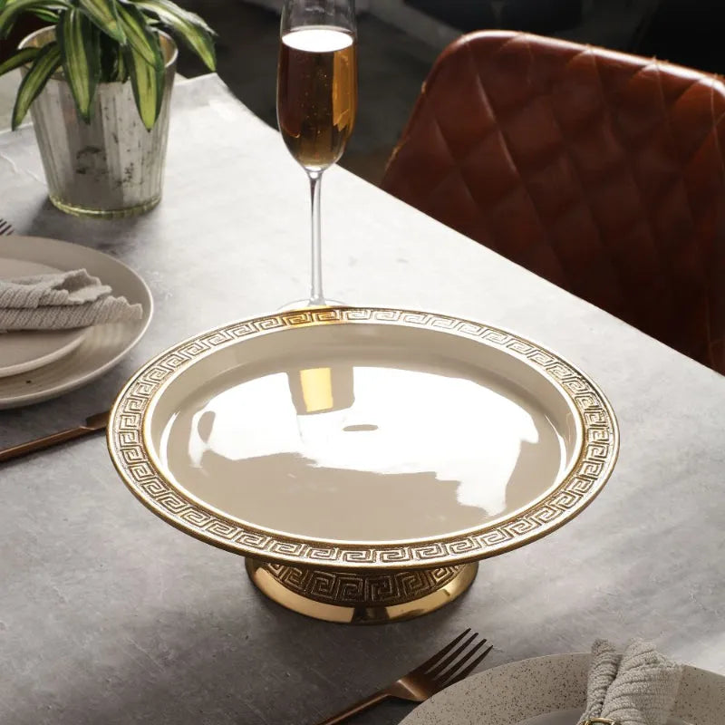 Versace Design Cake Stand | Multiple Colors Ivory & Gold