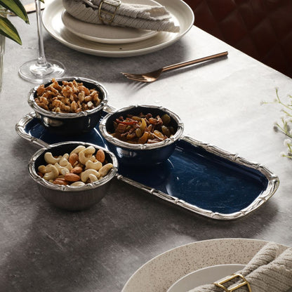 Alf Vine Tray Bowl Set | Multiple Colors Blue & Silver