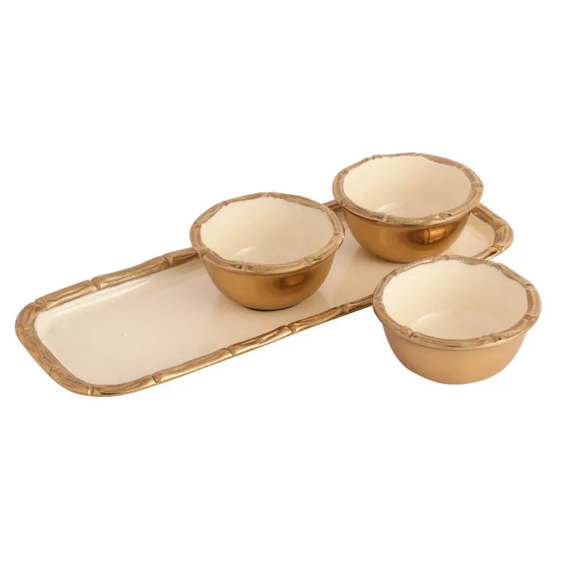 Alf Vine Tray Bowl Set | Multiple Colors Ivory & Gold